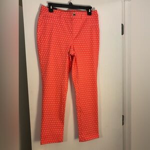 Rafaella Ankle Cropped Pants in Coral and white triangle pattern-comfort fit